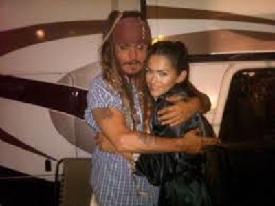 Antoinette with Johnny Depp on the sets of Pirates of Caribbean.